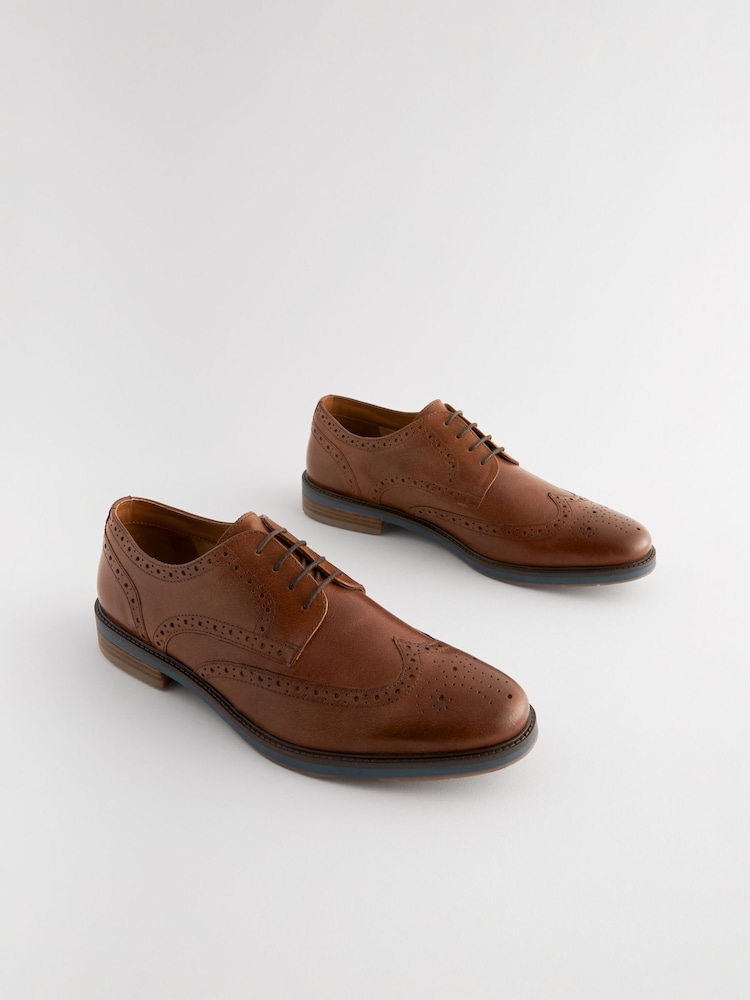 Tan Brown Leather Brogues with Contrast Sole - Image 1 of 6
