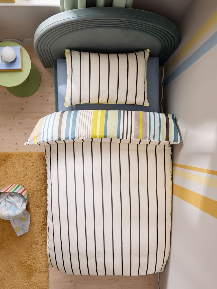 Green/Blue Multi Stripe Duvet Cover and Pillowcase Set - Image 4 of 11