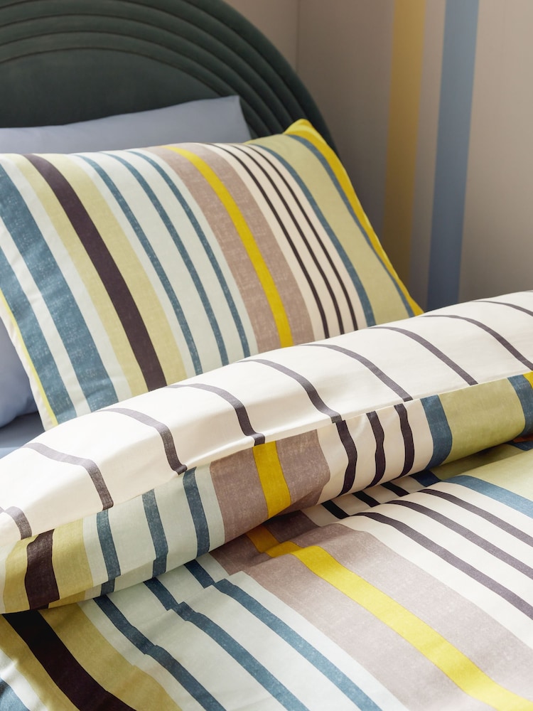 Green/Blue Multi Stripe Duvet Cover and Pillowcase Set - Image 5 of 11