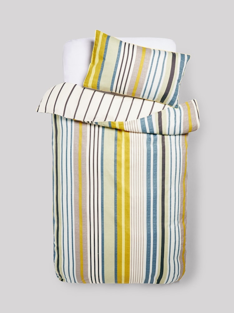 Green/Blue Multi Stripe Duvet Cover and Pillowcase Set - Image 7 of 11