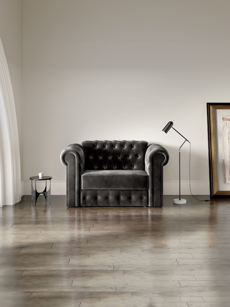 Jay-Be Luxe Velvet Steel Grey Chesterfield Snuggle Sofa Bed - Image 1 of 6