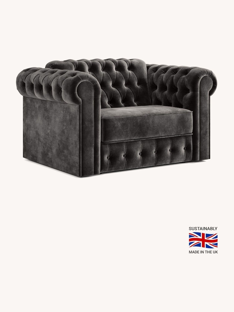 Jay-Be Luxe Velvet Steel Grey Chesterfield Snuggle Sofa Bed - Image 2 of 6