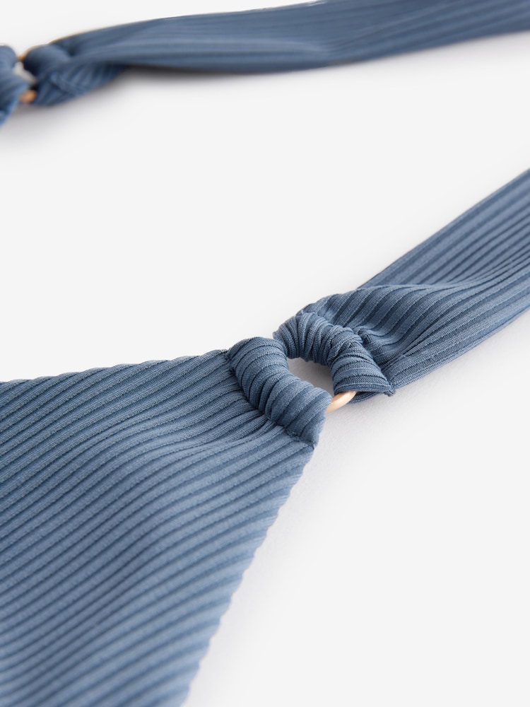 Steel Blue Rib Triangle Bikini Top - Image 8 of 8