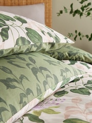 Wylder Peach Vine Green Passiflora Botanical Cotton Rich Duvet Cover Set - Image 3 of 4