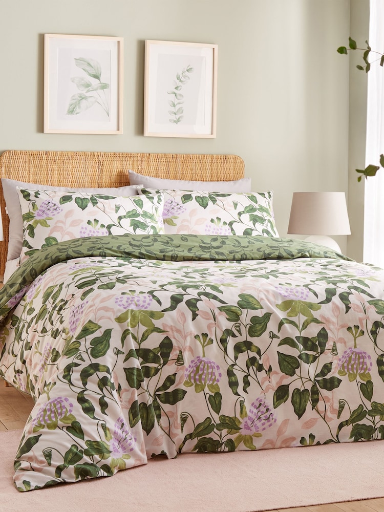 Wylder Peach Vine Green Passiflora Botanical Cotton Rich Duvet Cover Set - Image 4 of 4