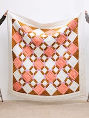 Oliver Bonas Pink Elio Patchwork Velvet Bedspread - Image 1 of 5