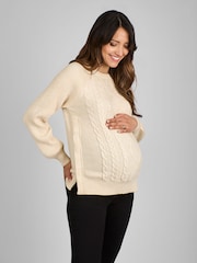 JoJo Maman Bébé Cream Maternity And Nursing Cable Side Button Jumper - Image 1 of 4