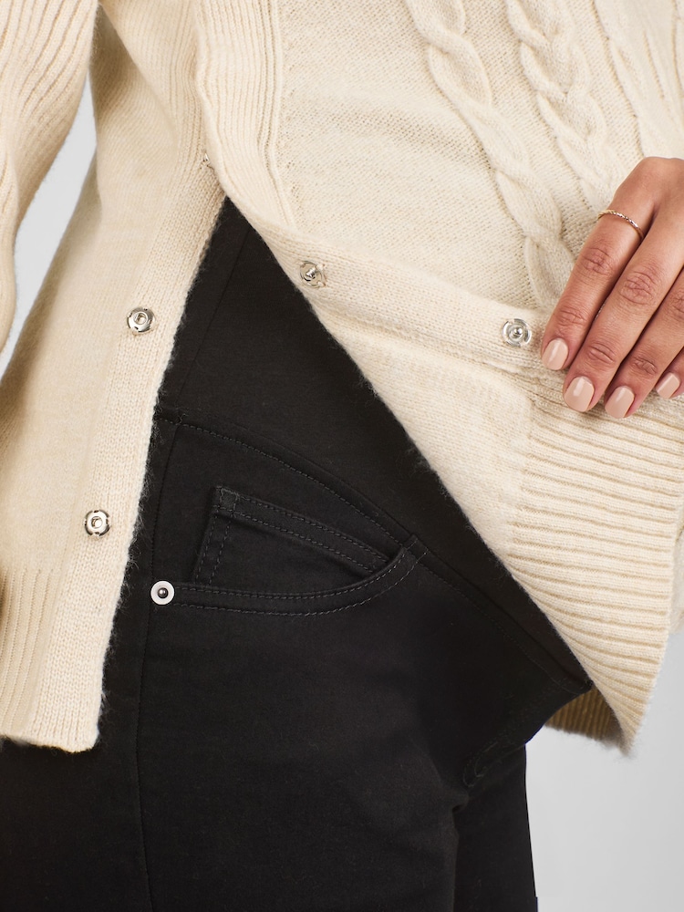 JoJo Maman Bébé Cream Maternity And Nursing Cable Side Button Jumper - Image 4 of 4