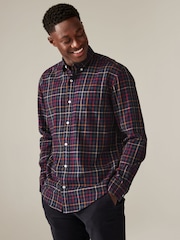 Navy Blue Check Long Sleeve 100% Cotton Oxford Shirt - Image 1 of 7