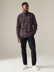 Navy Blue Check Long Sleeve 100% Cotton Oxford Shirt - Image 2 of 7