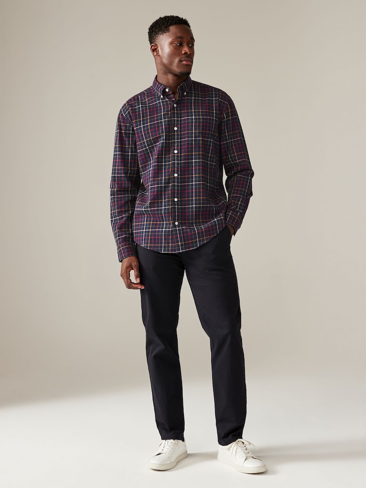 Navy Blue Check Long Sleeve 100% Cotton Oxford Shirt - Image 2 of 7