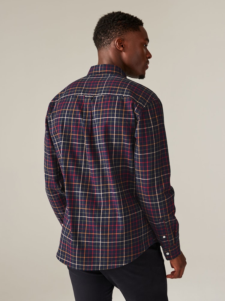 Navy Blue Check Long Sleeve 100% Cotton Oxford Shirt - Image 3 of 7