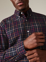 Navy Blue Check Long Sleeve 100% Cotton Oxford Shirt - Image 4 of 7