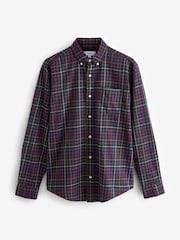 Navy Blue Check Long Sleeve 100% Cotton Oxford Shirt - Image 5 of 7