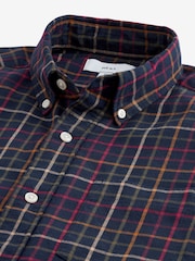 Navy Blue Check Long Sleeve 100% Cotton Oxford Shirt - Image 7 of 7