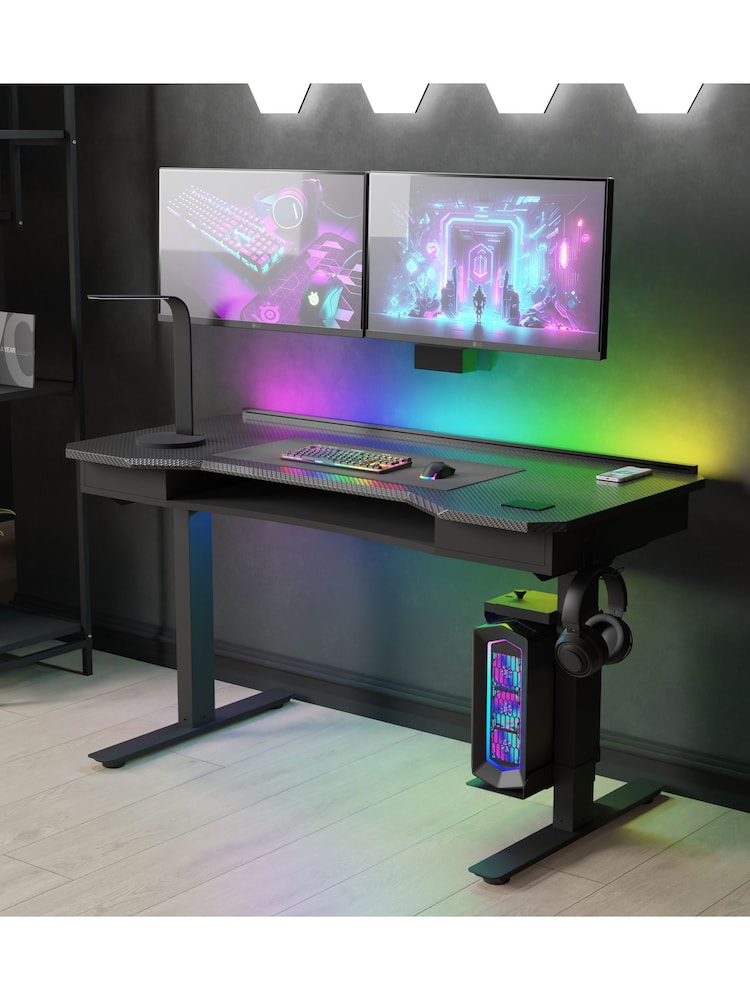 Koble Black Cyclone Carbon Fibre Height Adjustable Gaming Desk - Image 1 of 6