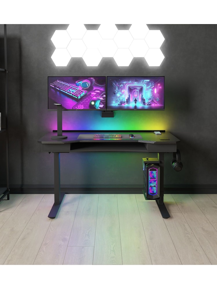 Koble Black Cyclone Carbon Fibre Height Adjustable Gaming Desk - Image 2 of 6