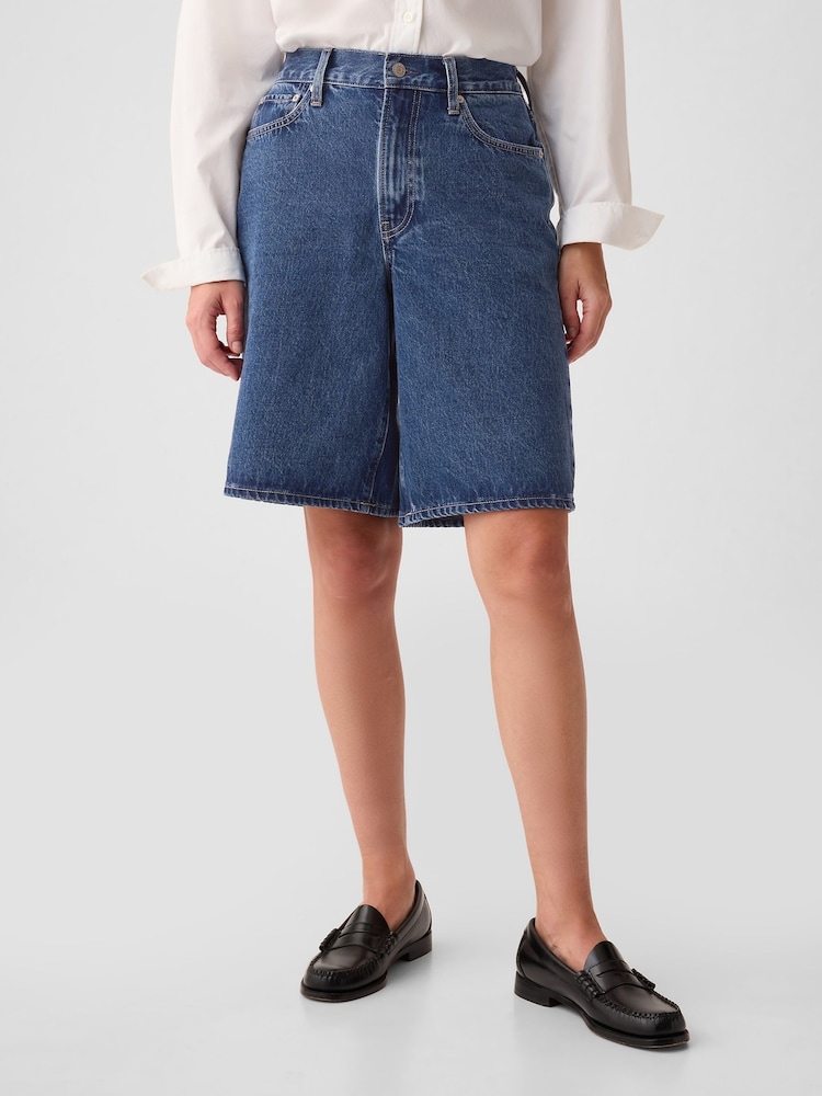 Gap Blue Mid Rise Longline Denim Shorts - Image 1 of 8
