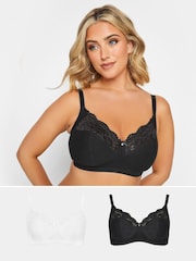Yours Curve Black Soft Cotton Lace Trim Bra 2 Pack - Image 1 of 5