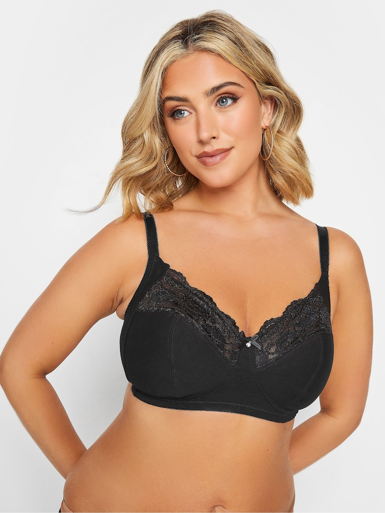 Yours Curve Black Soft Cotton Lace Trim Bra 2 Pack - Image 2 of 5