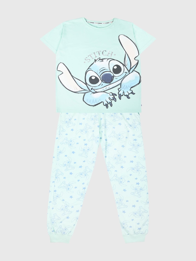 Brand Threads Blue Ladies 100% Cotton Disney Stitch Pyjama Set - Image 1 of 5