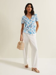 Phase Eight Blue Lorenna Floral Print 100% Cotton Shirt - Image 3 of 6