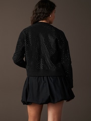 črna - Knitted Bomber jakna; suknjič pletena jopa - Slika 4 iz 8