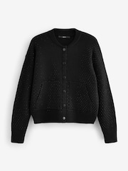 črna - Knitted Bomber jakna; suknjič pletena jopa - Slika 7 iz 8