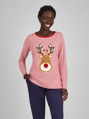 JoJo Maman Bébé Red Womens Reindeer Pyjamas Set - Image 1 of 4
