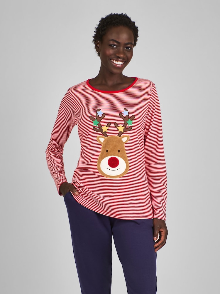 JoJo Maman Bébé Red Womens Reindeer Pyjamas Set - Image 1 of 4
