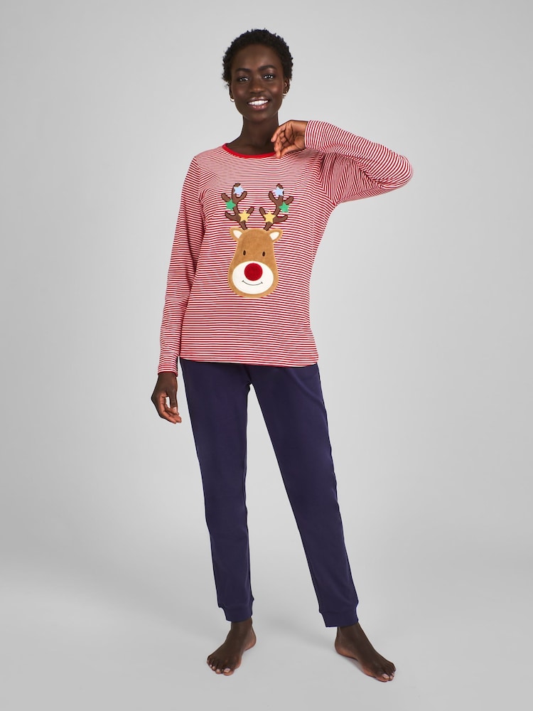 JoJo Maman Bébé Red Womens Reindeer Pyjamas Set - Image 2 of 4