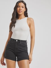 Simply Be Black Mom Roll Hem Denim Shorts - Image 1 of 4