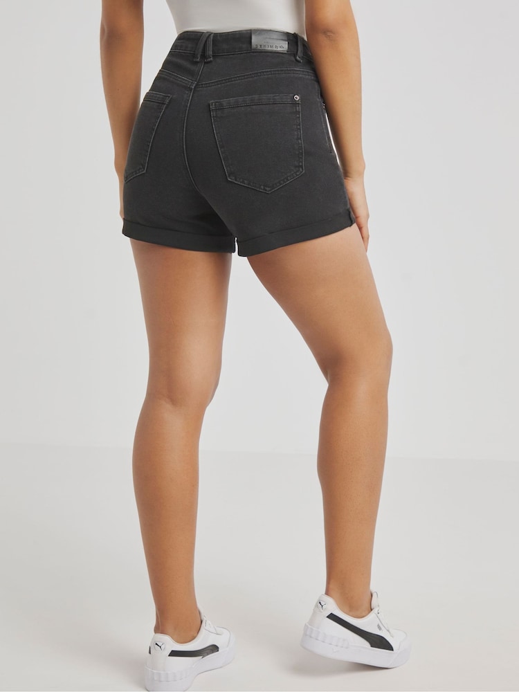 Simply Be Black Mom Roll Hem Denim Shorts - Image 2 of 4