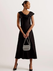 Ted Baker Black Draped Neck Bias Cut Sirinna Midi Dress - Image 1 of 6