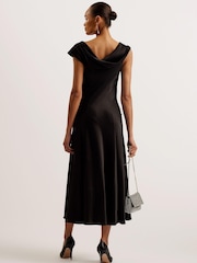 Ted Baker Black Draped Neck Bias Cut Sirinna Midi Dress - Image 3 of 6