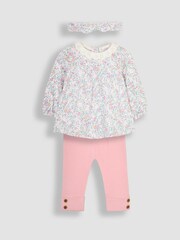 JoJo Maman Bébé Pink Ditsy Floral Tunic and Leggings Set 3 Piece - Image 1 of 1