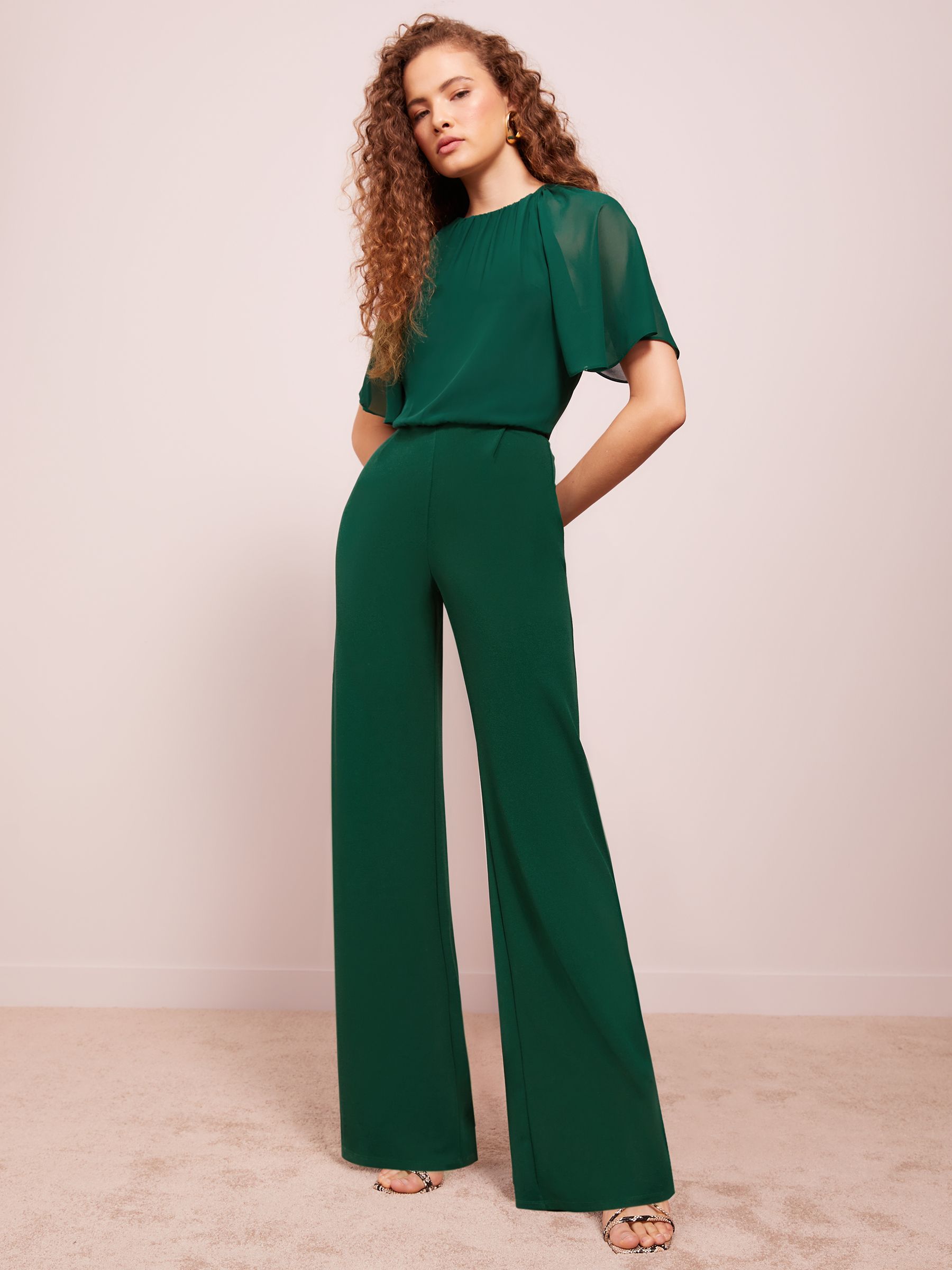 Buy Friends Like These Green Chiffon Flutter Sleeve Wide Leg Jumpsuit from Next Ireland