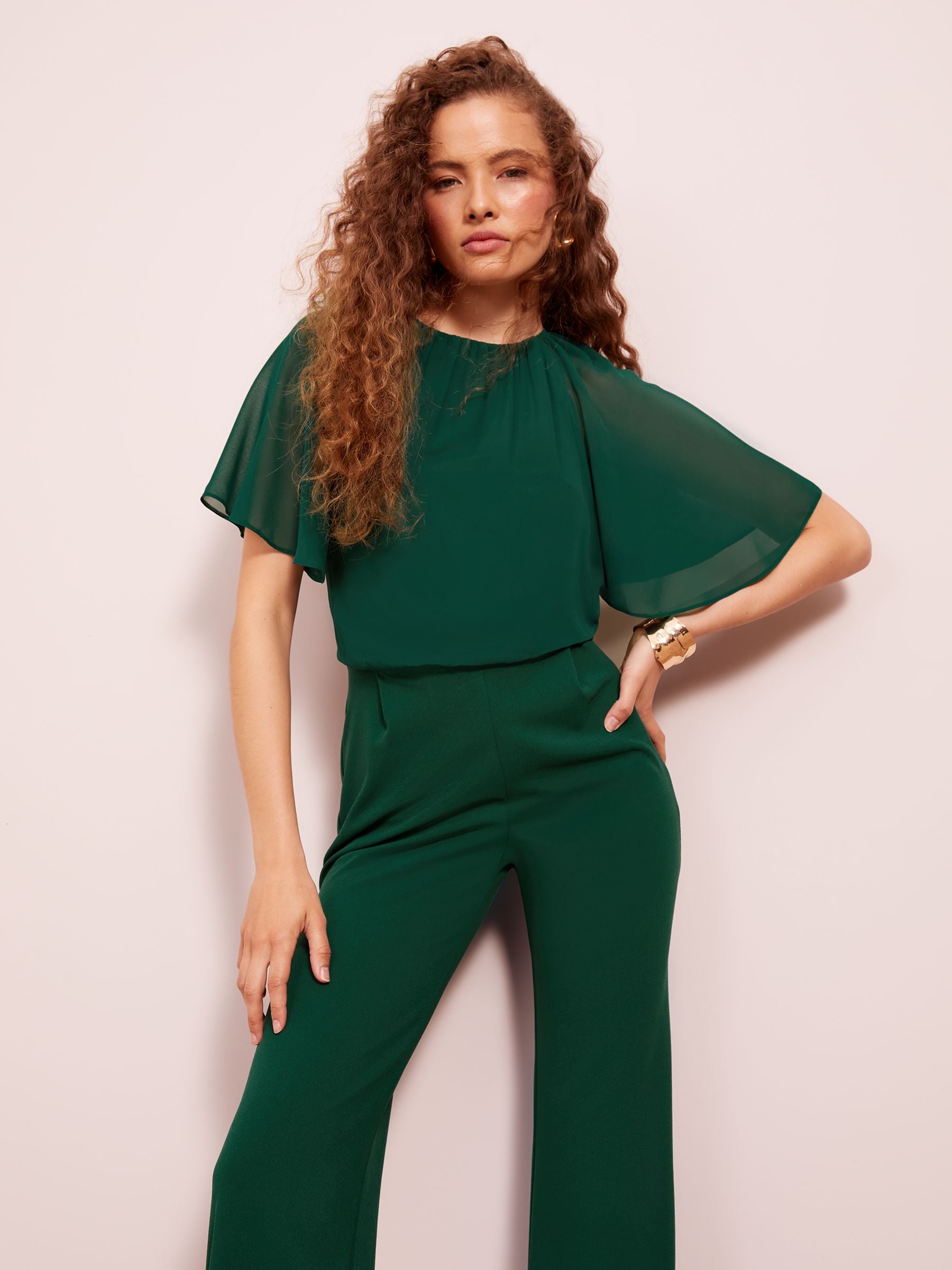 Wide leg green jumpsuit discount