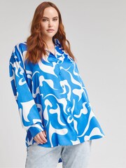 Simply Be Cobalt Blue Relaxed Satin Shirt - Image 1 of 1