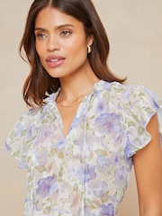 Lipsy Blue Ruffle Sleeve V Neck Tie Front Blouse - Image 4 of 4