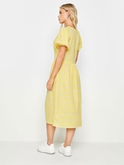 PixieGirl Petite Yellow 100% Cotton Gingham Print Button Through Midi Dress - Image 3 of 5