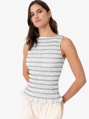 Amy Lynn White Cora Polka Dot Smocked Lattuice Top - Image 3 of 6