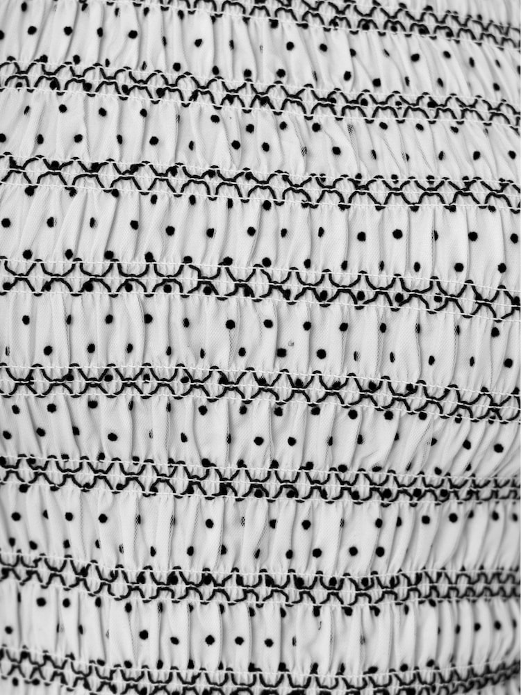 Amy Lynn White Cora Polka Dot Smocked Lattuice Top - Image 6 of 6