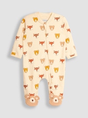 JoJo Maman Bébé Natural Woodland Print Zip Cotton Baby Sleepsuit - Image 1 of 3