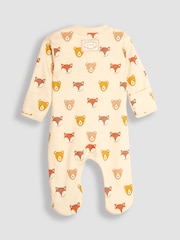 JoJo Maman Bébé Natural Woodland Print Zip Cotton Baby Sleepsuit - Image 2 of 3