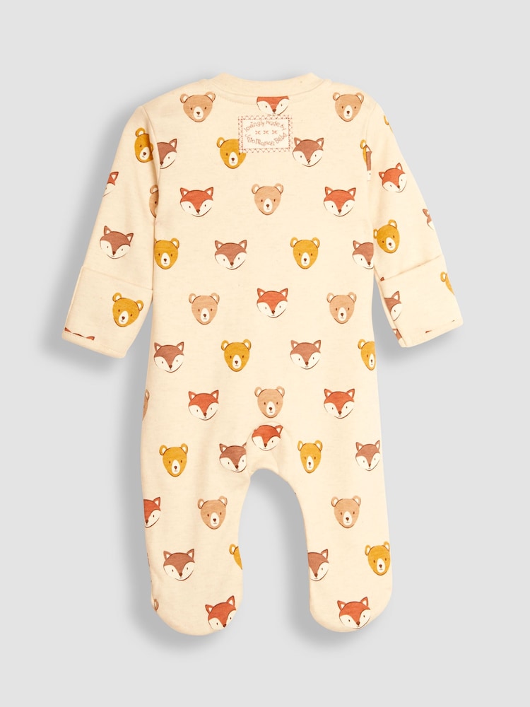 JoJo Maman Bébé Natural Woodland Print Zip Cotton Baby Sleepsuit - Image 2 of 3