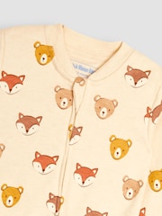 JoJo Maman Bébé Natural Woodland Print Zip Cotton Baby Sleepsuit - Image 3 of 3