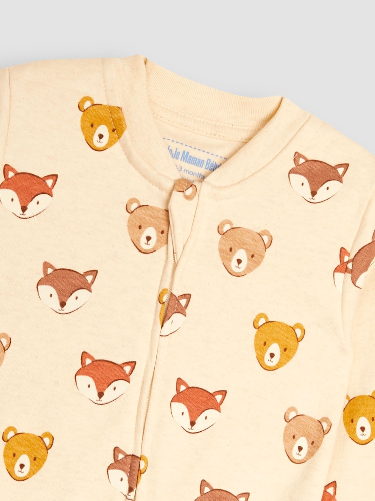 JoJo Maman Bébé Natural Woodland Print Zip Cotton Baby Sleepsuit - Image 3 of 3