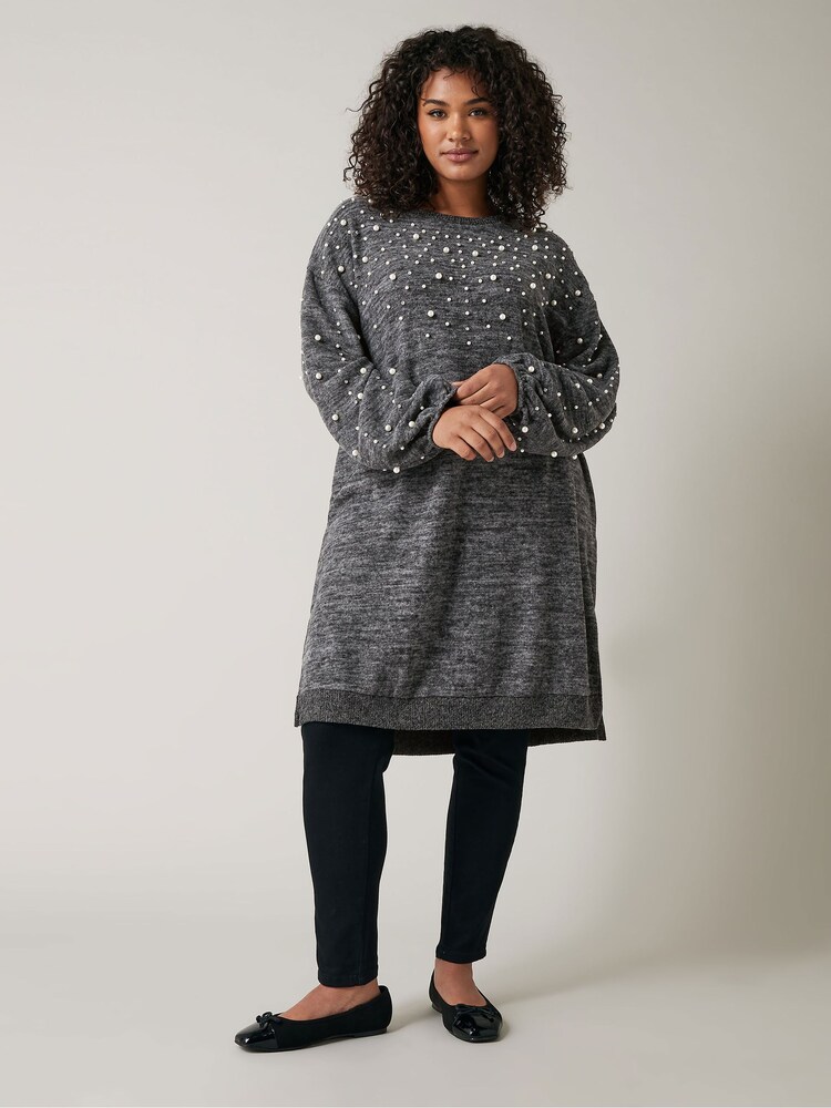 Evans Pearl Embellished Jumper Dress - Image 1 of 5