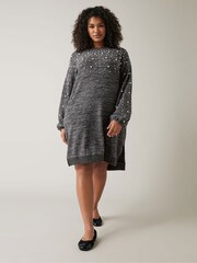 Evans Pearl Embellished Jumper Dress - Image 3 of 5